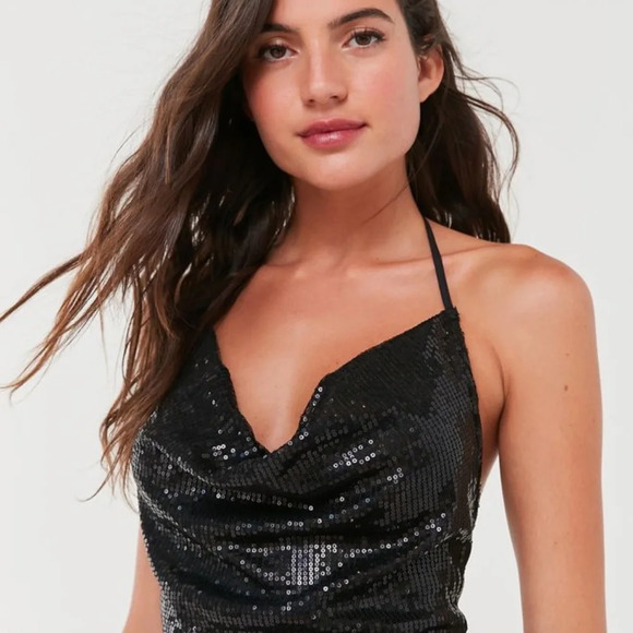 New* Lioness Black‎ Sequin Halter Dress - Picture 2 of 15